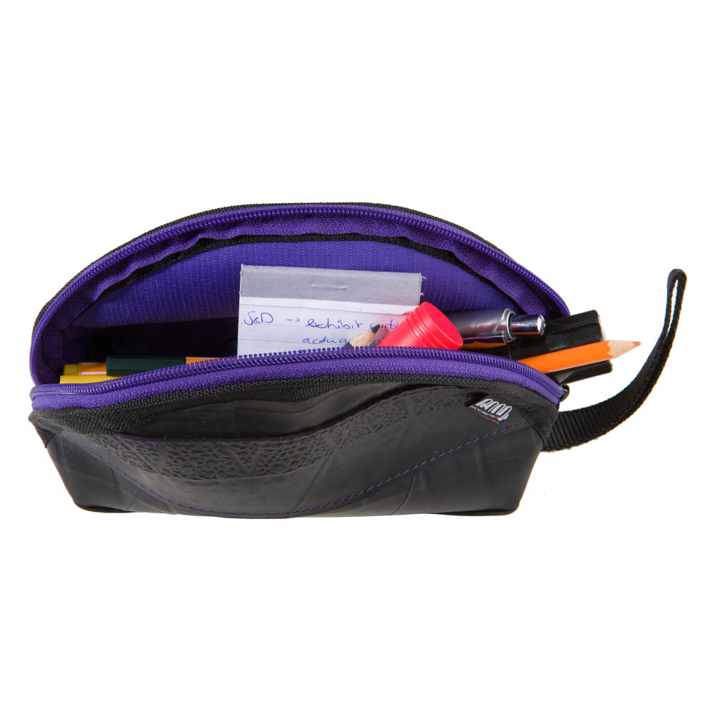 Ness Multipurpose Inner Tube Vegan Travel Pouch in six colors, showcasing its unique texture and handcrafted design.